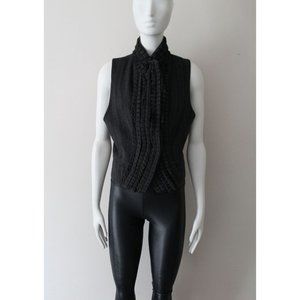 Ann Demeulemeester Rear-buckled Ruffled Vest Charcoal Size 38 Linen Wool